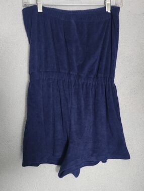Navy Blue Women's Elastic Waist Terry Romper